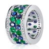 Oval Blue & Emerald Multi-Row Wedding Band - Sterling Silver