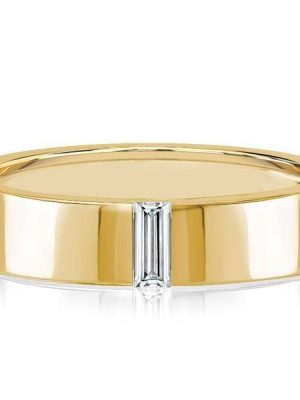 18K Gold Plated Sterling Silver Baguette Single Stone Wedding Band Ring for Women