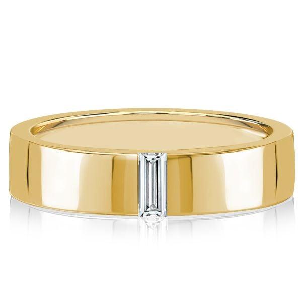 18K Gold Plated Sterling Silver Baguette Single Stone Wedding Band Ring for Women