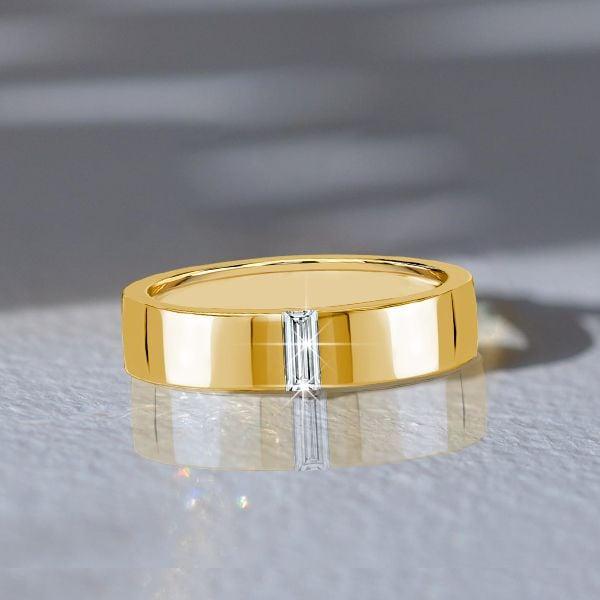 18K Gold Plated Sterling Silver Baguette Single Stone Wedding Band Ring for Women