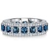 Princess Cut Blue Topaz Eternity Band Ring in Rhodium Plated 925 Sterling Silver