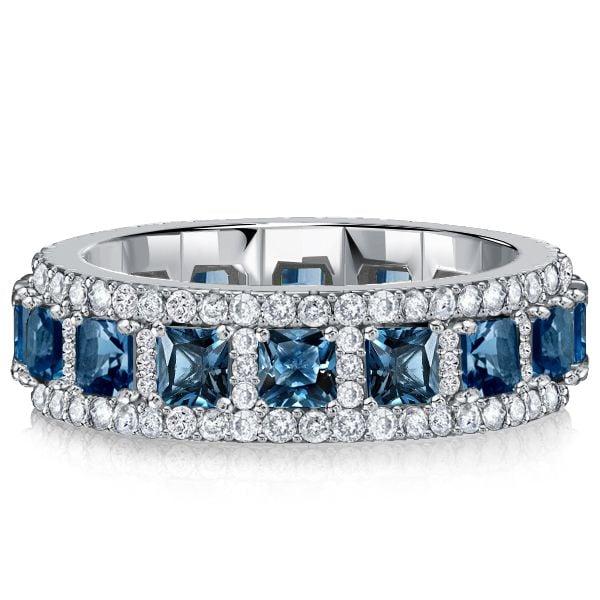 Princess Cut Blue Topaz Eternity Band Ring in Rhodium Plated 925 Sterling Silver