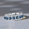 Princess Cut Blue Topaz Eternity Band Ring in Rhodium Plated 925 Sterling Silver
