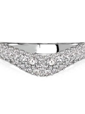 Pave Setting Chevron Wedding Band Ring in 925 Sterling Silver