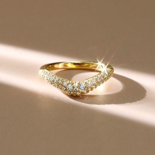 Pave Setting Chevron Wedding Band Ring in 925 Sterling Silver