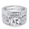 White Sapphire 3-Piece Sterling Silver Wedding Ring Set