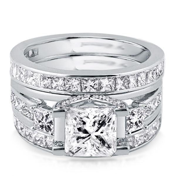 White Sapphire 3-Piece Sterling Silver Wedding Ring Set