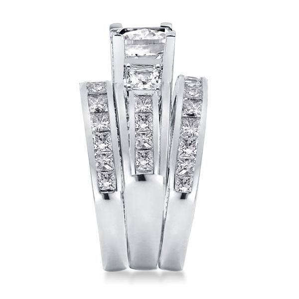 White Sapphire 3-Piece Sterling Silver Wedding Ring Set