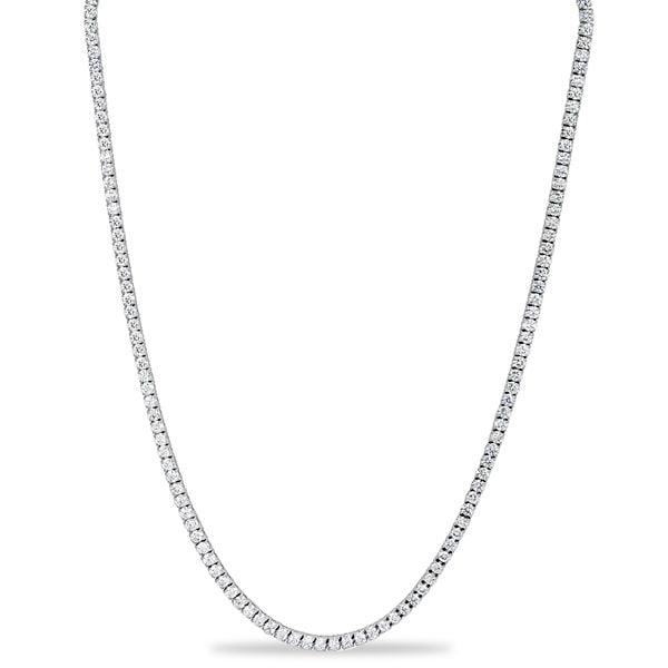 3.00mm Round Cut White Sapphire Tennis Necklace for Women in Rhodium Plated 925 Sterling Silver