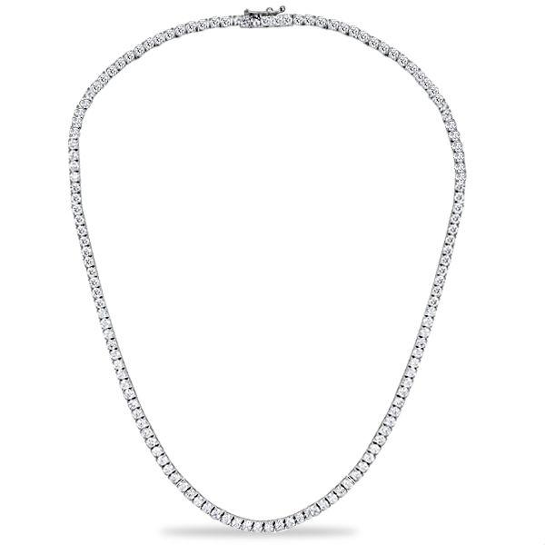 3.00mm Round Cut White Sapphire Tennis Necklace for Women in Rhodium Plated 925 Sterling Silver