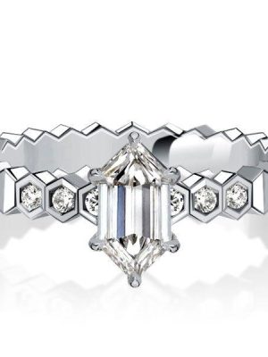 White Sapphire Hexagon Ring - Sterling Silver Statement Ring