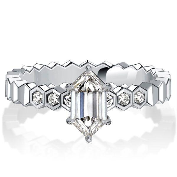 White Sapphire Hexagon Ring - Sterling Silver Statement Ring