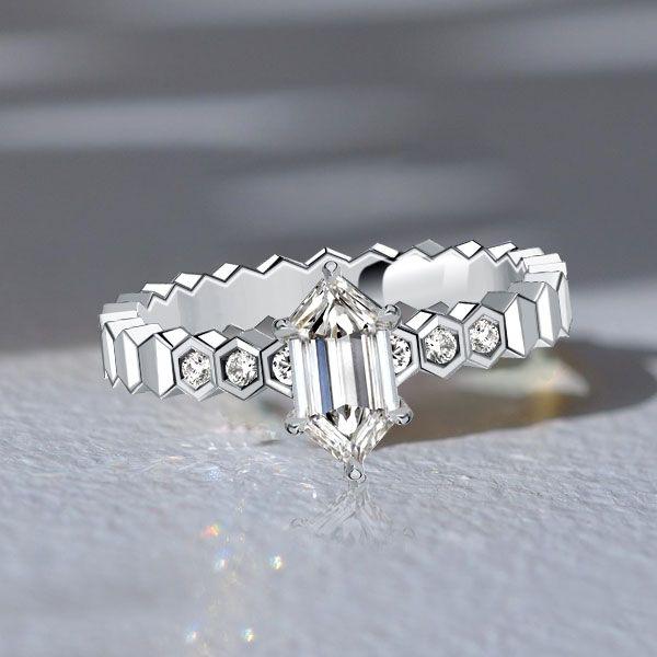 White Sapphire Hexagon Ring - Sterling Silver Statement Ring