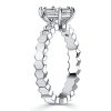 White Sapphire Hexagon Ring - Sterling Silver Statement Ring