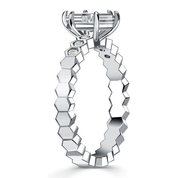 White Sapphire Hexagon Ring - Sterling Silver Statement Ring