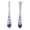 Blue Sapphire Paddle Drop Earrings in Sterling Silver - Pave Setting
