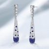 Blue Sapphire Paddle Drop Earrings in Sterling Silver - Pave Setting