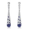 Blue Sapphire Paddle Drop Earrings in Sterling Silver - Pave Setting