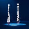 Blue Sapphire Paddle Drop Earrings in Sterling Silver - Pave Setting