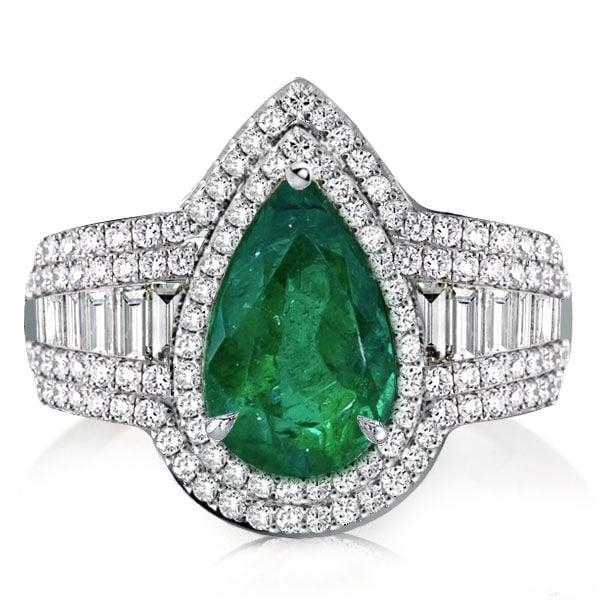 Pear Cut Green Sapphire Halo Engagement Ring in Sterling Silver