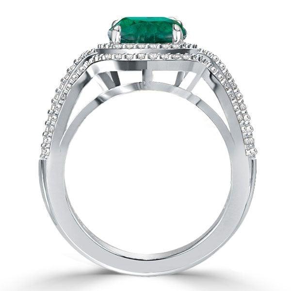 Pear Cut Green Sapphire Halo Engagement Ring in Sterling Silver