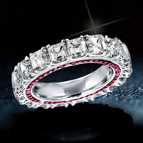 Eternity Asscher Cut White Sapphire Sterling Silver Wedding Band (8.61 CT. TW)