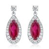 Halo Marquise & Round Ruby Drop Earrings - Sterling Silver
