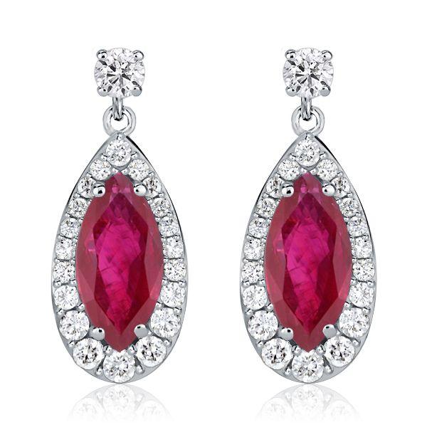Halo Marquise & Round Ruby Drop Earrings - Sterling Silver