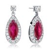 Halo Marquise & Round Ruby Drop Earrings - Sterling Silver