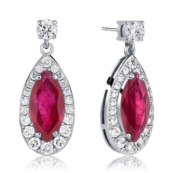 Halo Marquise & Round Ruby Drop Earrings - Sterling Silver