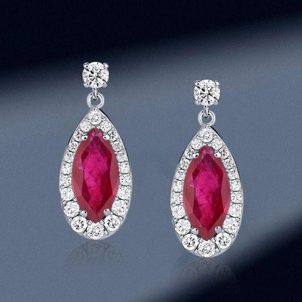 Halo Marquise & Round Ruby Drop Earrings - Sterling Silver
