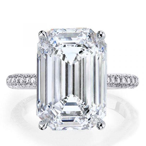 Emerald & White Sapphire Engagement Ring Set - Sterling Silver