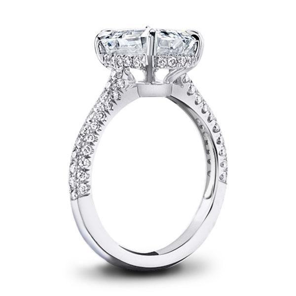 Emerald & White Sapphire Engagement Ring Set - Sterling Silver