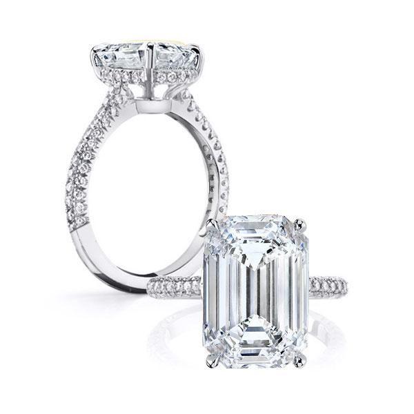 Emerald & White Sapphire Engagement Ring Set - Sterling Silver
