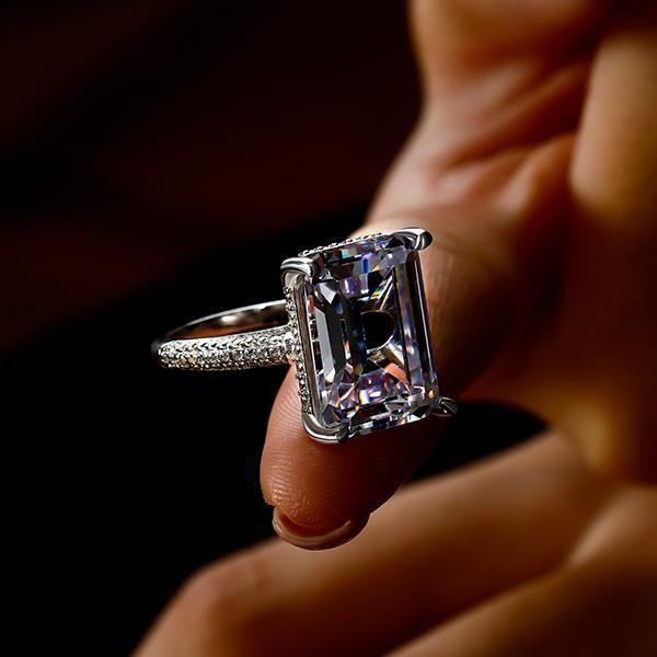 Emerald & White Sapphire Engagement Ring Set - Sterling Silver