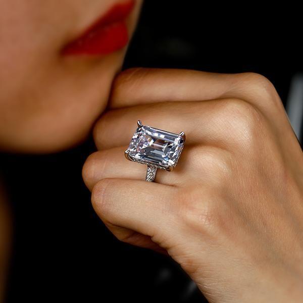Emerald & White Sapphire Engagement Ring Set - Sterling Silver