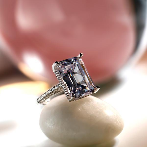 Emerald & White Sapphire Engagement Ring Set - Sterling Silver