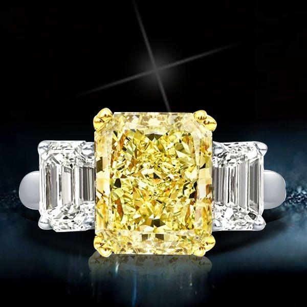 Two-Tone Sterling Silver Yellow Sapphire Three-Stone Engagement Ring