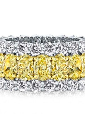 Oval Yellow Sapphire Eternity Wedding Band | Two-Tone Sterling Silver