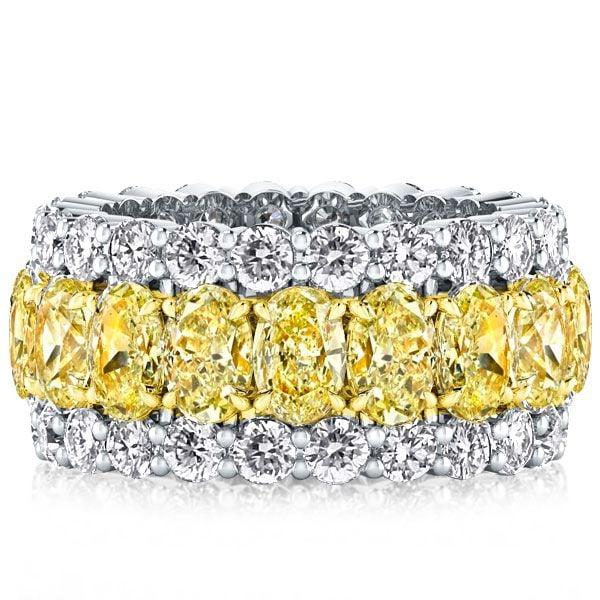 Oval Yellow Sapphire Eternity Wedding Band | Two-Tone Sterling Silver
