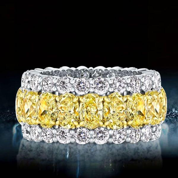 Oval Yellow Sapphire Eternity Wedding Band | Two-Tone Sterling Silver