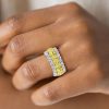 Oval Yellow Sapphire Eternity Wedding Band | Two-Tone Sterling Silver