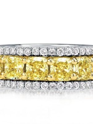 Eternity Yellow Cushion Cut Wedding Band - Sterling Silver Multi-Row Ring