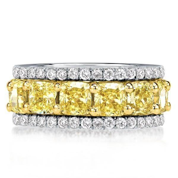 Eternity Yellow Cushion Cut Wedding Band - Sterling Silver Multi-Row Ring