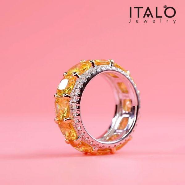 Eternity Yellow Cushion Cut Wedding Band - Sterling Silver Multi-Row Ring