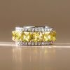 Eternity Yellow Cushion Cut Wedding Band - Sterling Silver Multi-Row Ring