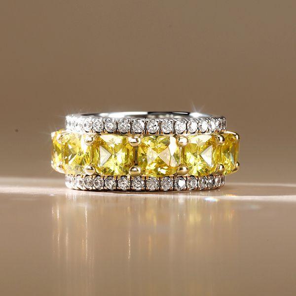 Eternity Yellow Cushion Cut Wedding Band - Sterling Silver Multi-Row Ring