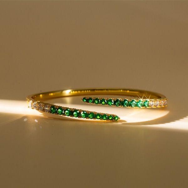 Emerald Green Round Cut Cuff Bracelet | 18K Gold Plated Sterling Silver