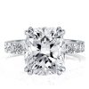 Cushion Created White Sapphire Double Prong Engagement Ring in Sterling Silver