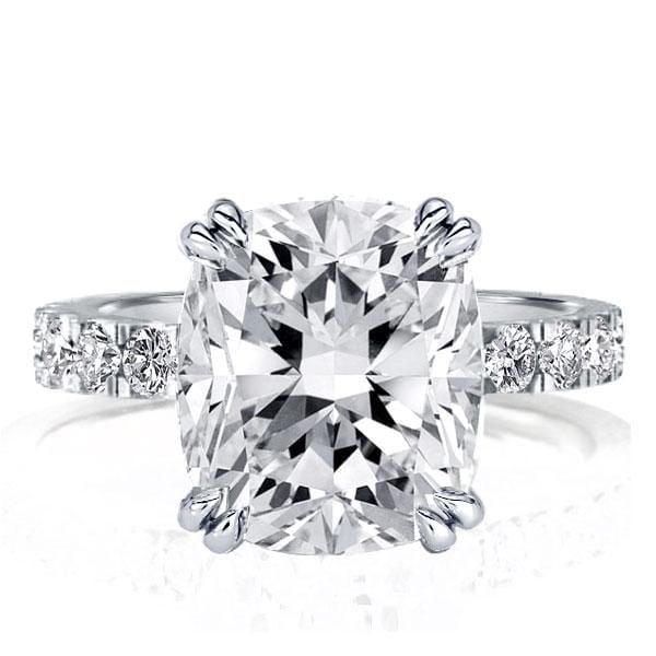Cushion Created White Sapphire Double Prong Engagement Ring in Sterling Silver